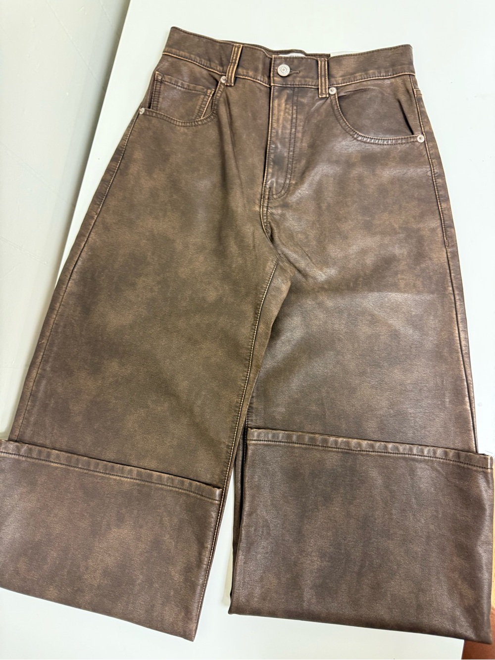 We The Free Brown Bootcut Leather-Look Jeans